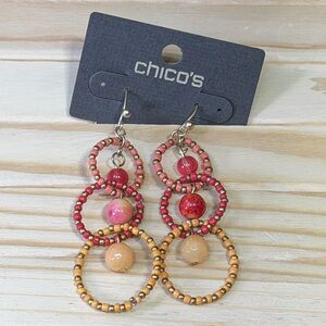 Chico's Red and Orange Beaded Triple Hoop Earrings